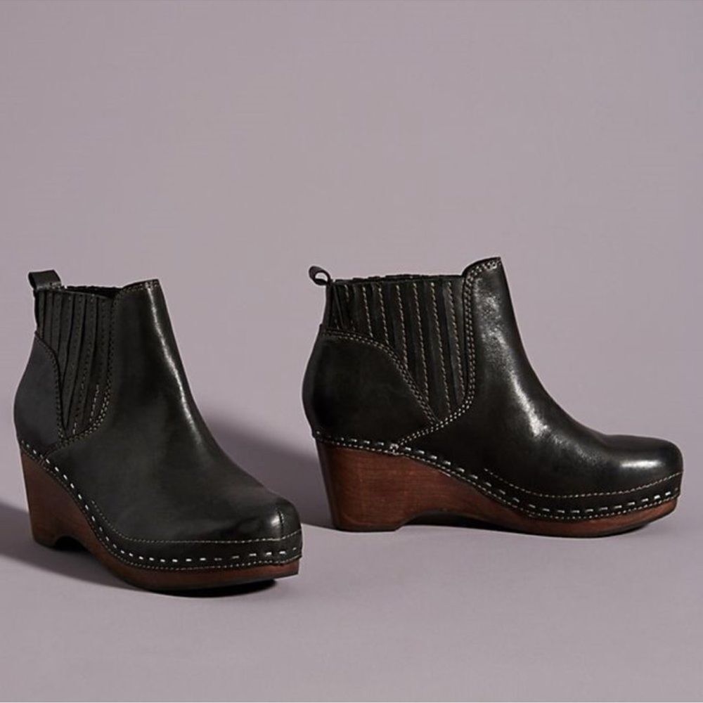 Kelsi Dagger Black Brooklyn Jax Leather Clog Ankle Boots Size 9